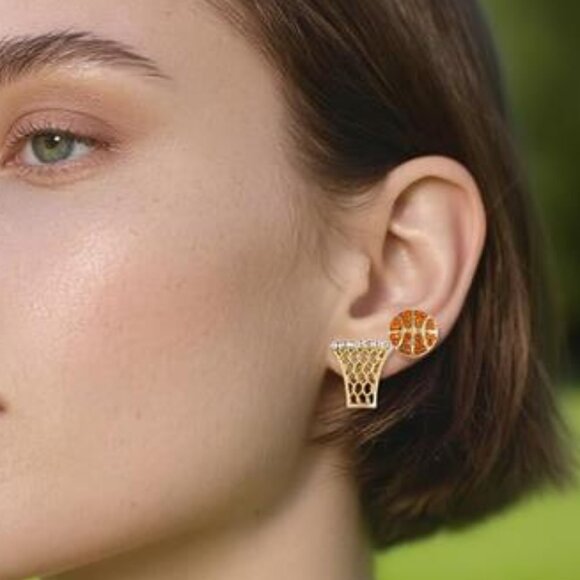 Basketball Earrings – Sporty Alloy Hypoallergenic Earrings for Women - Picture 1 of 4